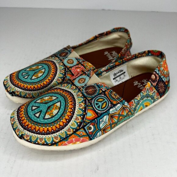 Yes We Vibe Womens Multicolor Low Top Peace Mandala  Size 5.5M Slip On Loafers - Picture 1 of 9